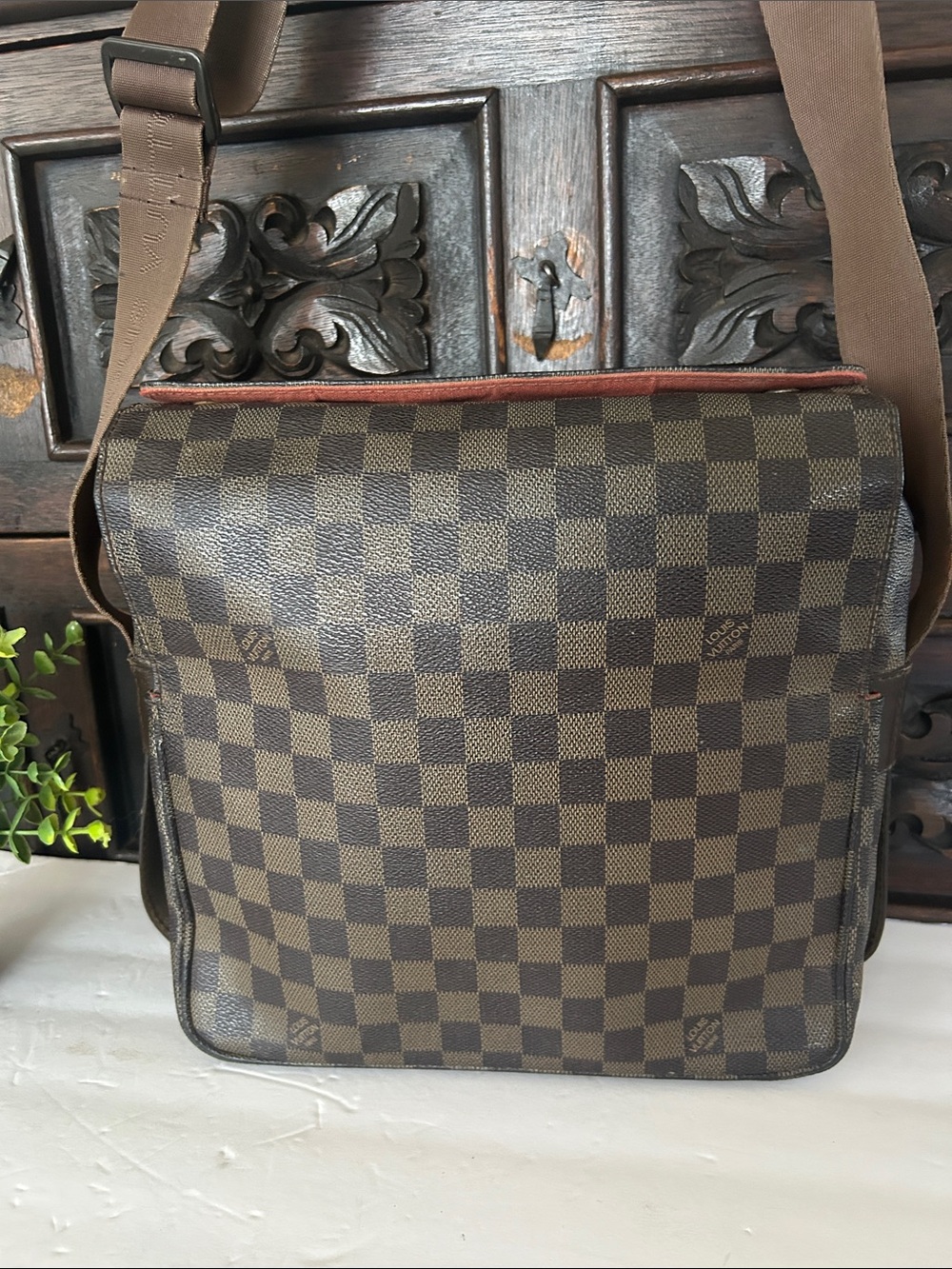 Classic Men's Check Messenger Bag - Brown